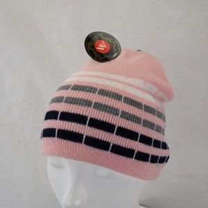Pink Women Beanie Hat Size One Size Casual Comfort NWT Black Gray White Stripes